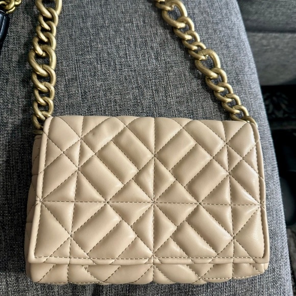 Zara medium women shoulder bag beige new with gold chain - Picture 1 of 5
